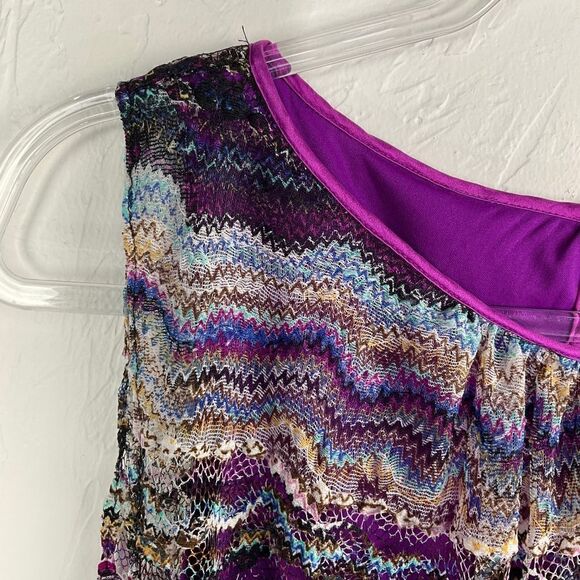 Cache Black Multi Color Patterned Mesh Layered Sleeveless Blouson Dress 0 - Picture 2 of 8